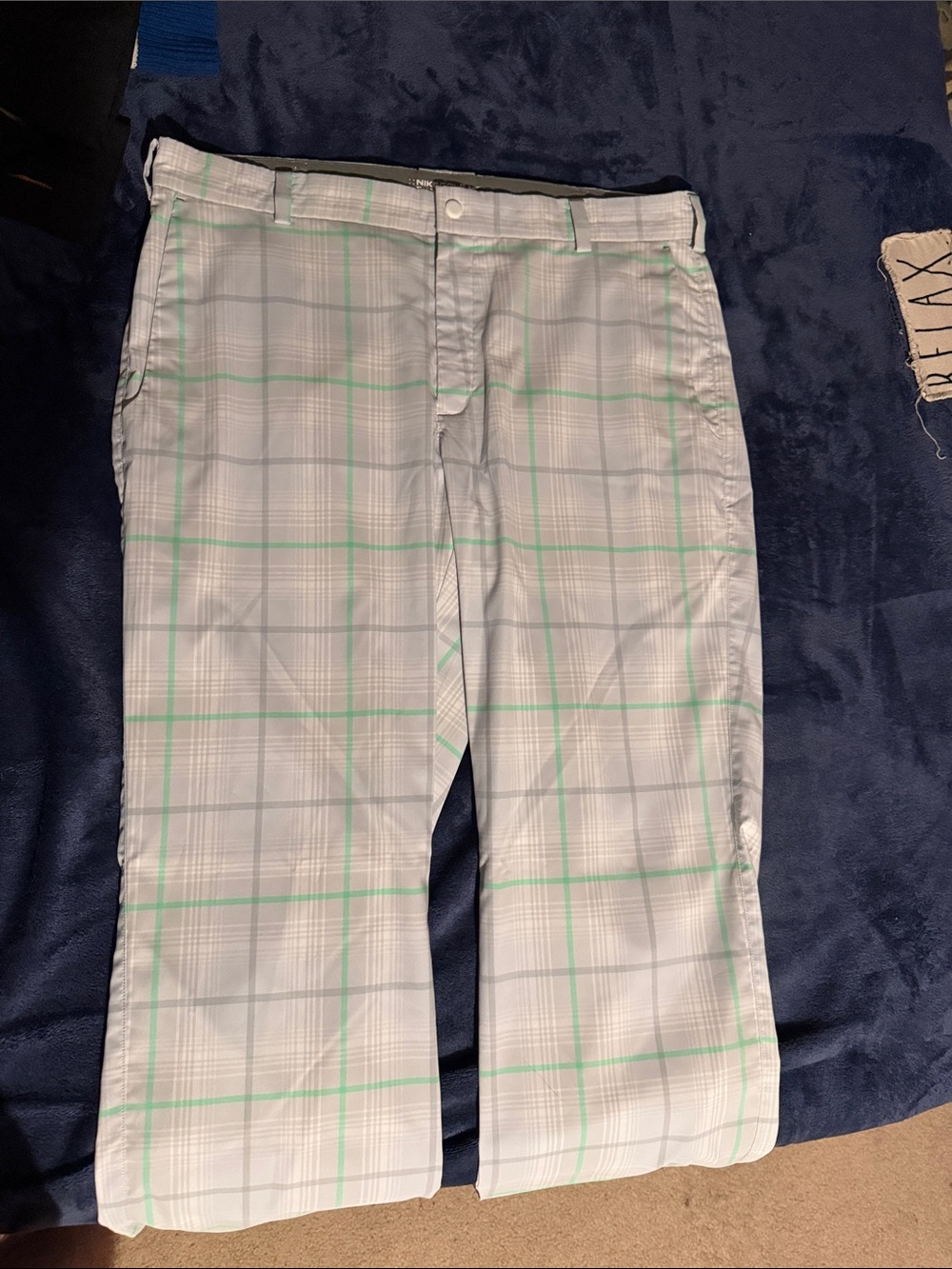 Nike Men's Light Gray Plaid Pants with Mint Green Windowpane